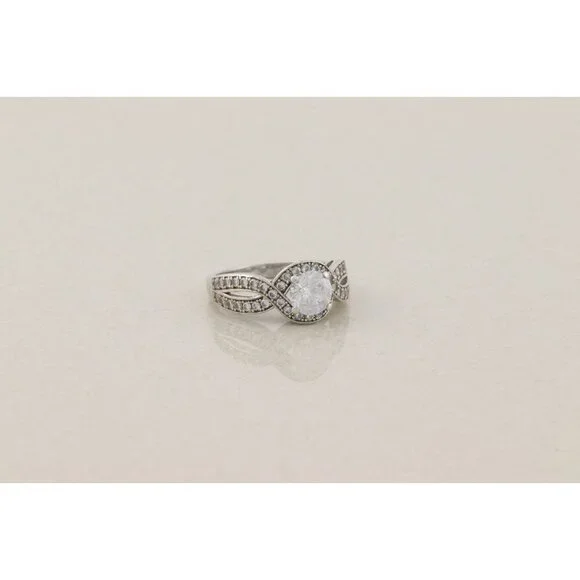 Sterling Silver Cubic Zirconia Crossover Band Ring Size 6 1/2 - Picture 3 of 7